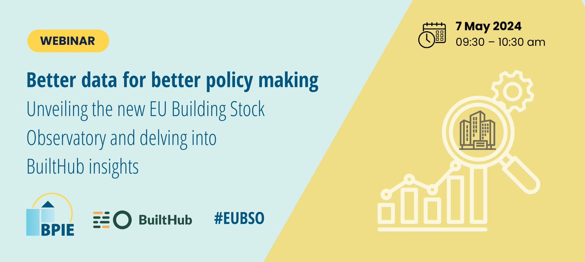 📣Webinar📣 Better data for better policy making With the #EPBD entering implementation phase, the need for robust #data has never been more crucial for 🇪🇺buildings. Join us in a week as we'll delve into the new #EUBSO & #BuiltHub! ➡️Register here: loom.ly/uIhcFDI