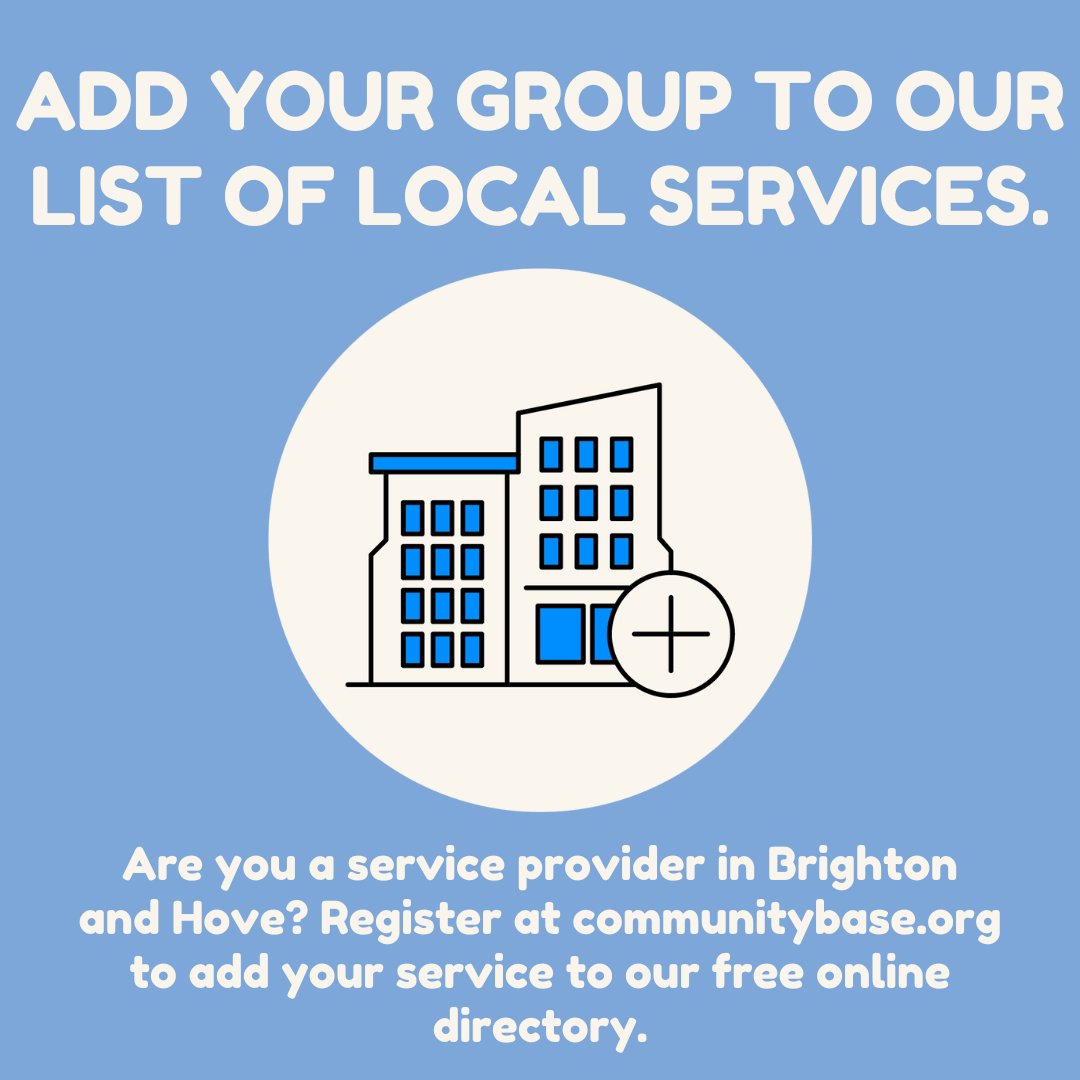 Are you a local charity or organisation offering vital services in Brighton & Hove? Why not get yourself listed on the Community Base directory, a free online search providing information and sign-posting advice for people across the city. Join Today👉tinyurl.com/cbbrighton