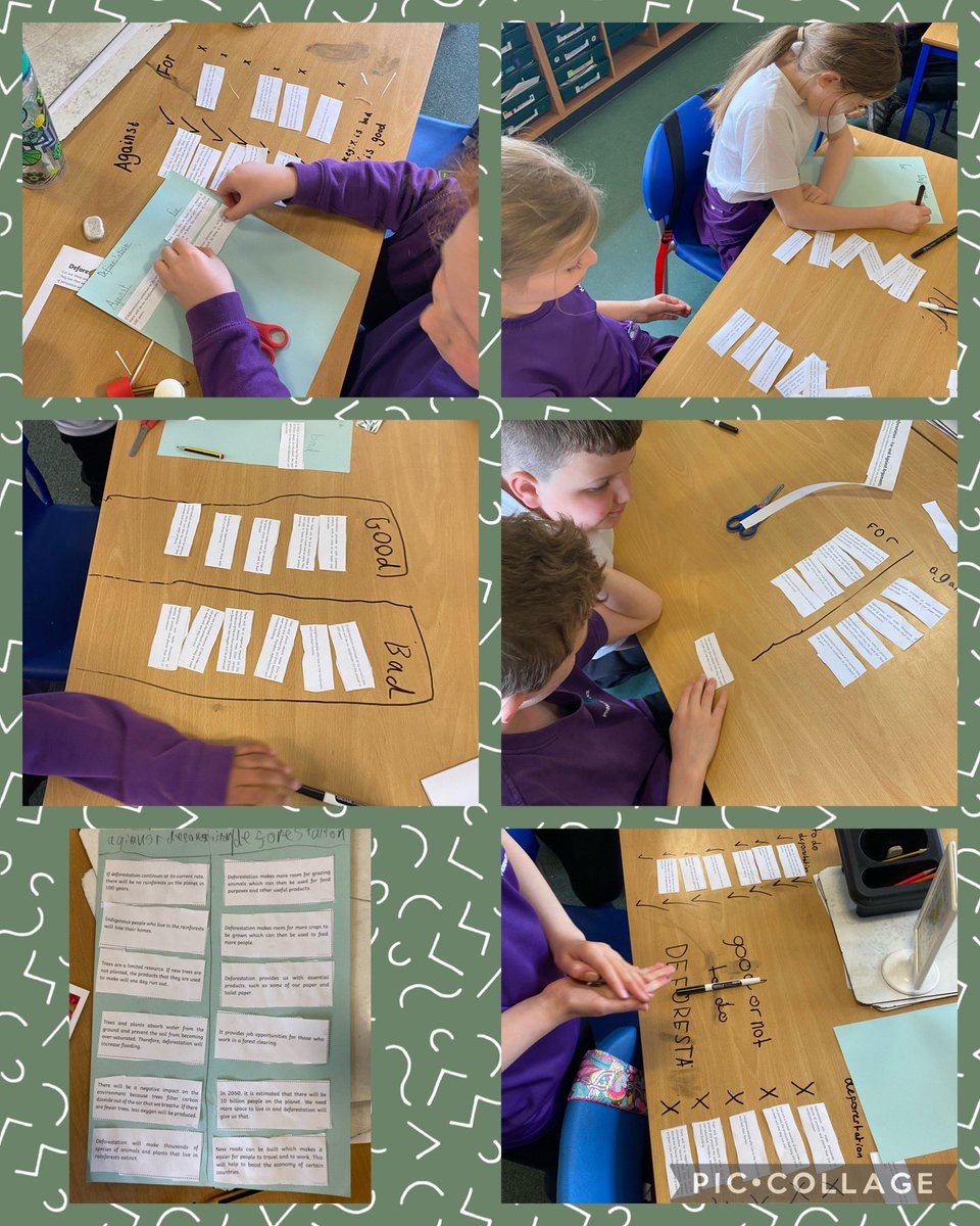Deforestation ❌🌳 We have been considering why deforestation takes place. We read arguments for and against deforestation and sorted them accordingly. Great team work!