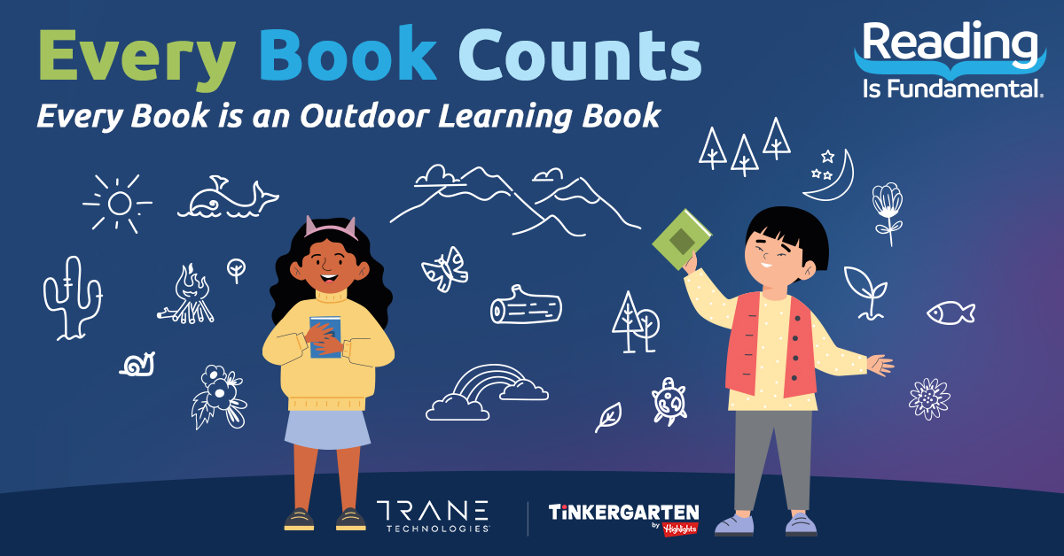 Join #RIF's latest #webinar in our Every Book Counts series, Every Book is an Outdoor Book, proudly supported by @Trane_Tech TONIGHT at 7pm ET. Learn how to engage students in purposeful, outdoor play or play in nature-inspired indoor spaces. Register:bit.ly/3QhWDo5