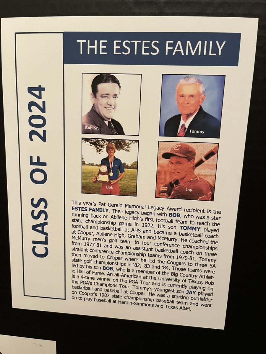 Last night in Abilene, our family was inducted into the Big Country Athletic Hall of Fame. We received the Pat Gerald Memorial Legacy Award. It was a great honor and a really nice banquet at the Abilene Convention Center.