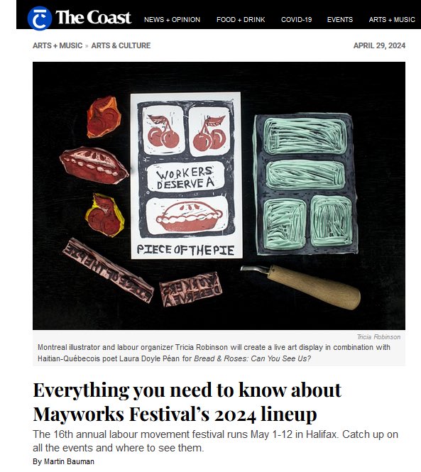 Check out @TwitCoast latest article on this years Mayworks Kjipuktuk Halifax festival🔥

Heres a portion of the article below: 
“Halifax’s longest-running workers’ movement festival is back for its 16th year…”