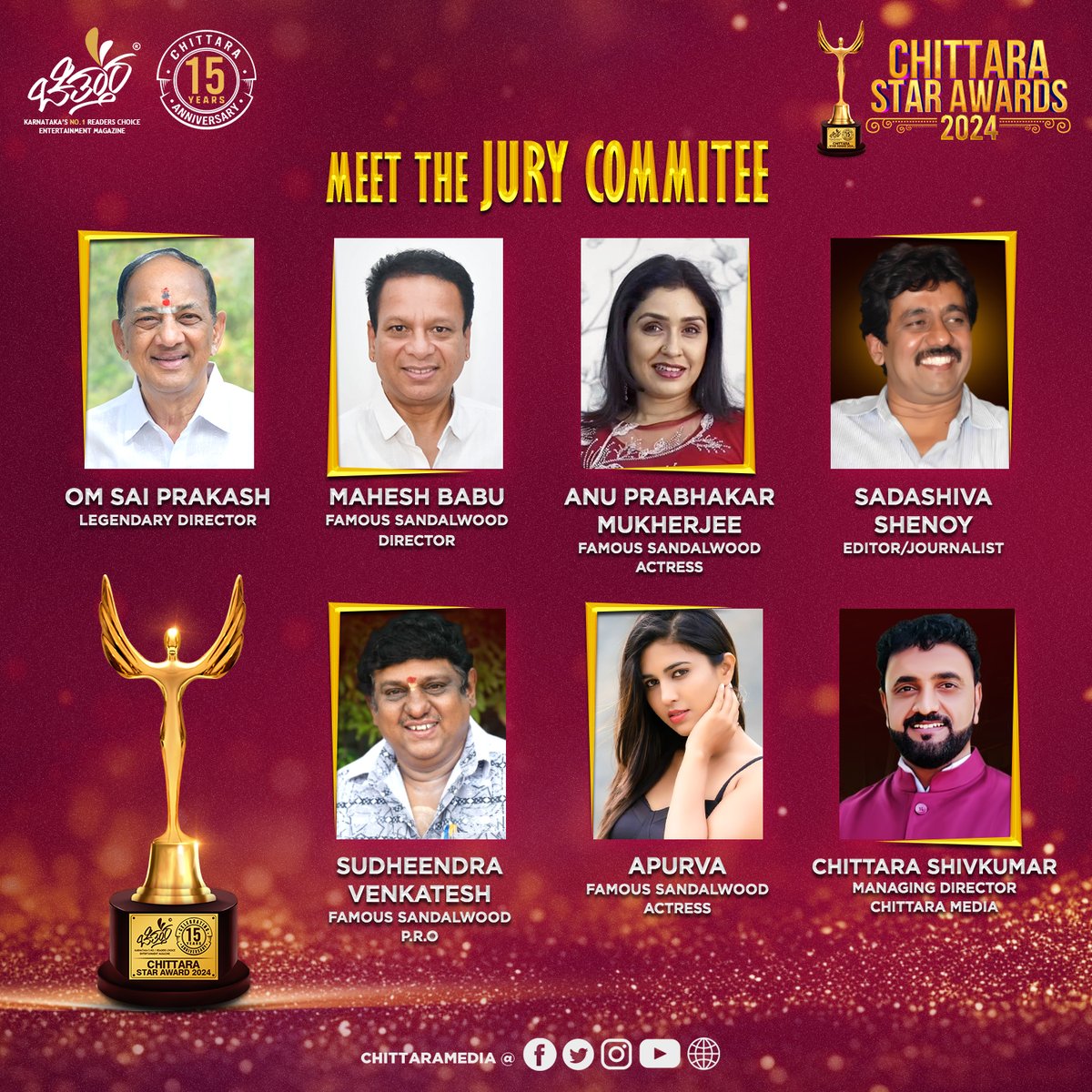 Meet Our Esteemed Jury Pannel For #ChittaraStarAwards2024 😍 #OmSaiPrakash #MaheshBabu #AnuPrabhukarMukherjee #SadashivaShenoy #SudheeendraVenkatesh #Apurva #ChittaraShivakumar