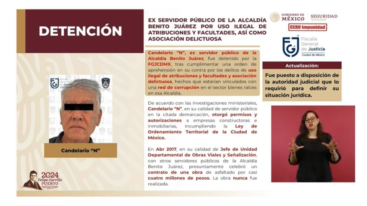 #ConferenciaPresidente. Detienen a un ex funcionario de la alcaldía Benito Juárez presuntamente involucrado en el #CartelInmobiliarioBenitoJuarez. #CeroImpunidad.