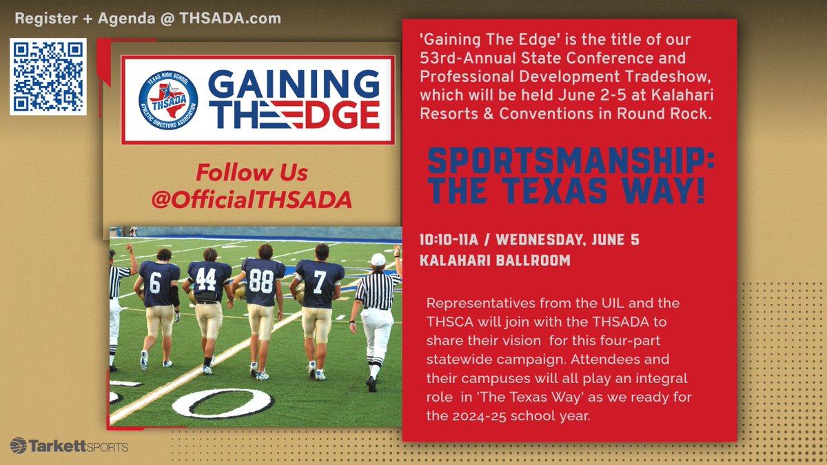 A major component in 'The Texas Way!' will be @mackeyspeaks, who will share his vision for this initiative alongside the THSADA, THSCA and the UIL. Join us today; our complete agenda is here: bit.ly/3xTqoFf