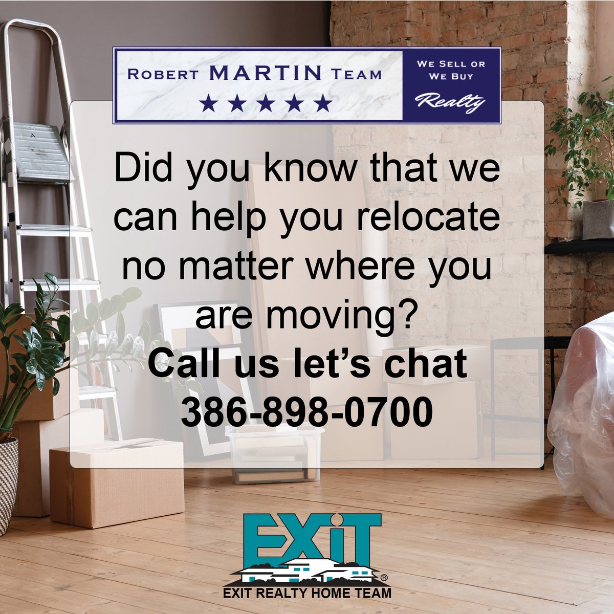We can help you relocate no matter where you're moving!
Call or text 386-898-0700 today - we're ready to get to work for you.

#EXITRealtyHomeTeam #DaytonaBeachHomes #DaytonaBeaachRealEstate #HomesForSale #LuxuryHomes #WaterfrontHomes #LovEXIT #EXITRealty #curbappeal...