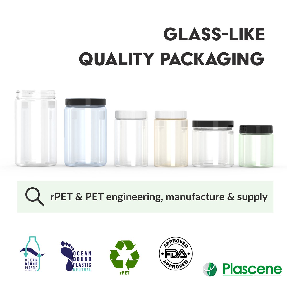 Transparent packaging in both eco-friendly rPET and new PET variations for your product packaging. All our items are FDA-approved and we offer personalized design options to fit what you're looking for. #Packaging #SustainablePackaging #Plascene 🫙bit.ly/3cJ2Q96