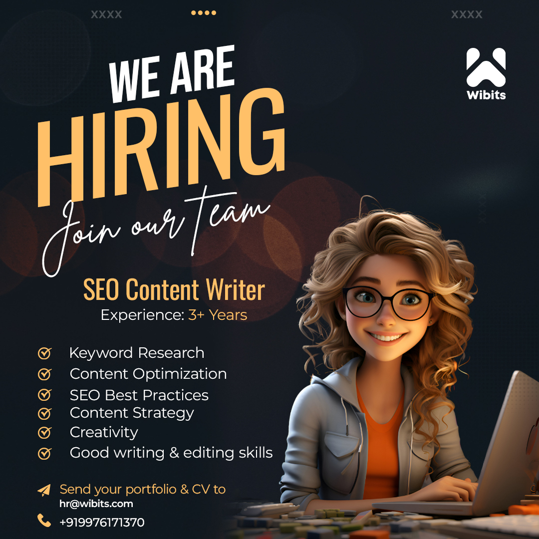 SEO Content Writer Wanted! 🚀✍️🚀Create amazing content & drive traffic. Apply now! 

#SEOContentWriter #ContentWriterJob #Hiring #SEOJob #WritingOpportunity #ContentCreation #DigitalMarketing #JobOpening #WriterNeeded #wibits #ContentCreator #MarketingJob #SEOExpert #JobSearch