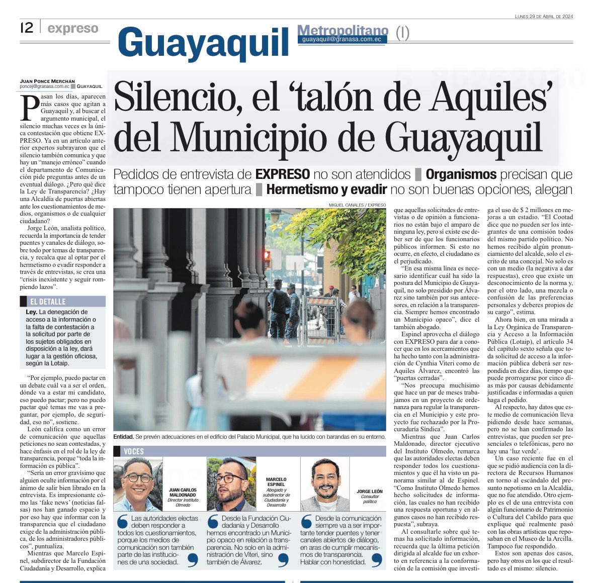 iolmedoorg's tweet photo. Esta semana nuestro Director Ejecutivo, @_jcmaldonado, fue entrevistado por @expresoec respecto al estado de la transparencia Municipal.

Desde el Instituto Olmedo estamos comprometidos con fomentar una mayor y mejor calidad de la transparencia en #Guayaquil. https://t.co/aw18DGQuEi