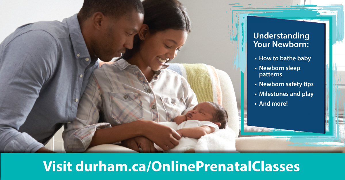 Sign up for our online prenatal and newborn classes! Classes include: Understanding Pregnancy, Understanding Birth, Understanding Breastfeeding and Understanding Your Newborn. Visit durham.ca/OnlinePrenatal… Click each poster below to see what is offered in each class 👇