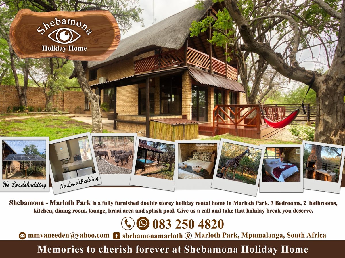 Shebamona, Marloth Park, Mpumalanga, South Africa-A place you can relax and watch the wildlife walk by!  We have solar panel and a huge Jojo tank.

For bookings whatsapp 0832504820 or email mmvaneeden@yahoo.com 
 facebook.com/shebamonamarlo… 

#vacations #Shebamona #wildlifeonearth