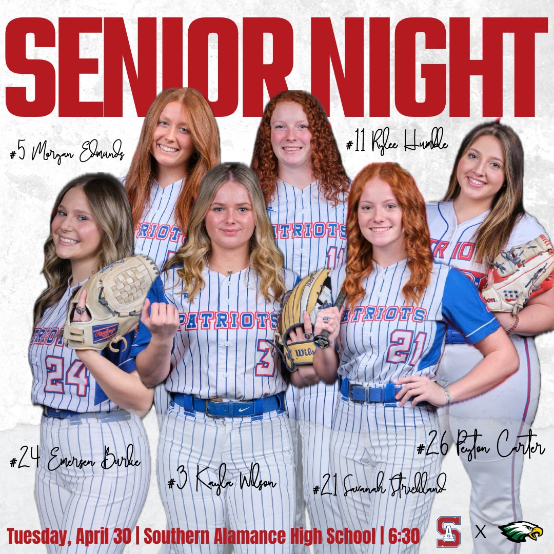 GAMEDAY! Come out and support your seniors tonight! They will be recognized at 6:30 pm! Game is @7:00 pm

🆚 EA
📍 Southern Alamance High School
🕖 7:00 pm