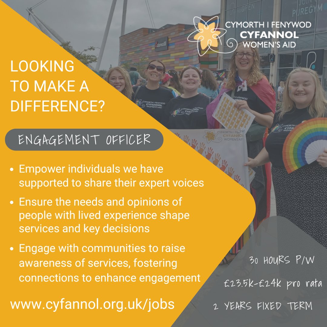 Join Team Cyfannol! 🌟 We're on the lookout for an Engagement Officer! 🔹 Empower voices of those we've supported 🔹 Shape services with lived experiences 🔹 Raise awareness & foster connections in communities Ready to make a difference? Apply now! cyfannol.postingpanda.uk/job/546593