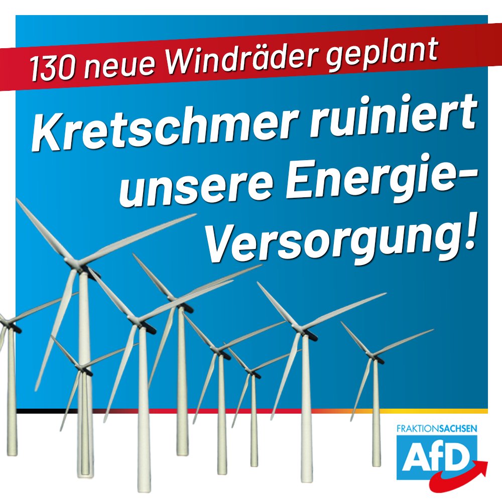 MP Kretschmer tut so, als wäre er ein Kritiker der Energiewende. Dabei ist er genauso der Klima-Hysterie verfallen, wie seine grünen Partner. 

Durch den Ausbau von Sonnen- und Windenergie macht Kretschmer unsere Stromversorgung teurer und unsicher.

afd-fraktion-sachsen.de/130-neue-windr…