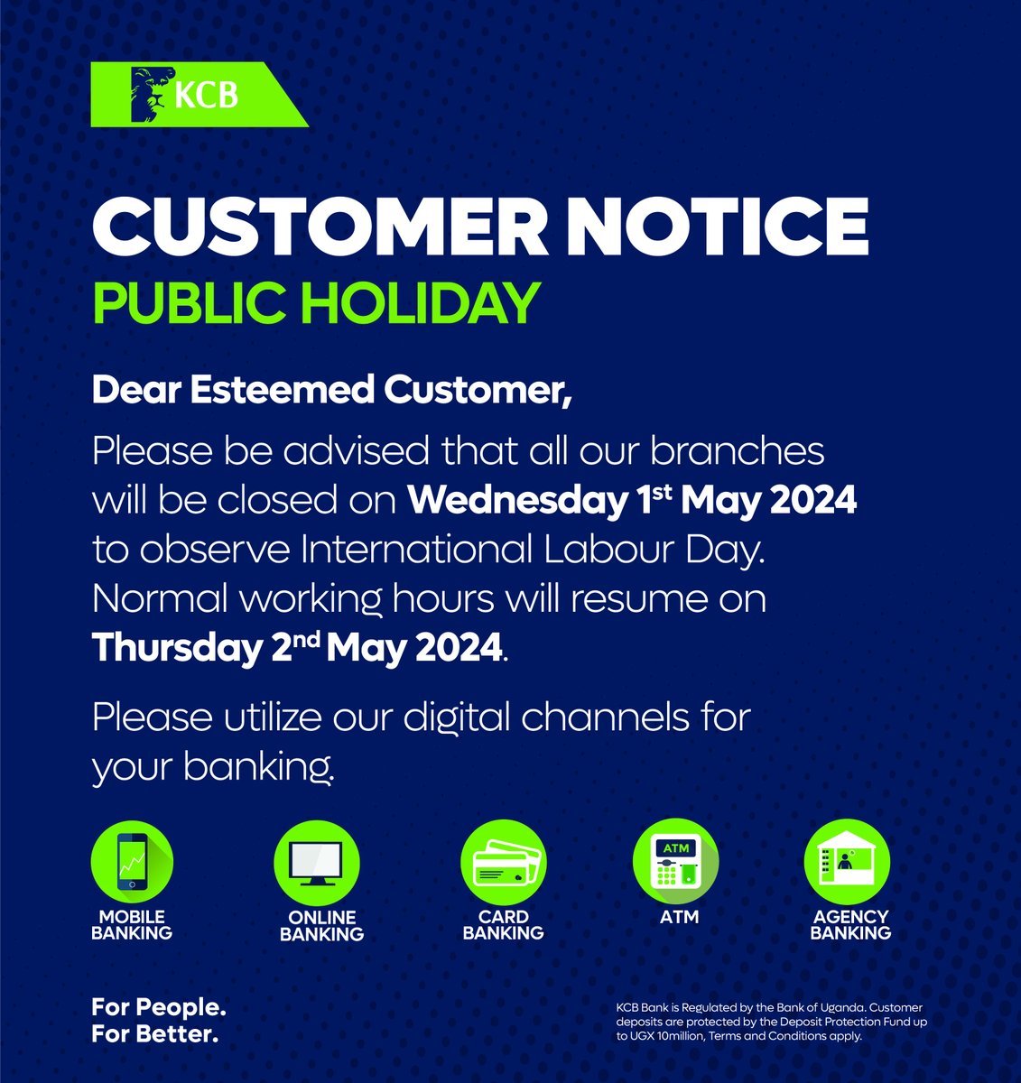 🚨 PUBLIC NOTICE 🚨 Our branches will be closed tomorrow however our Contact Centre shall remain open to serve our customers reliably through our toll free number; 0800311411. #ForPeopleForBetter