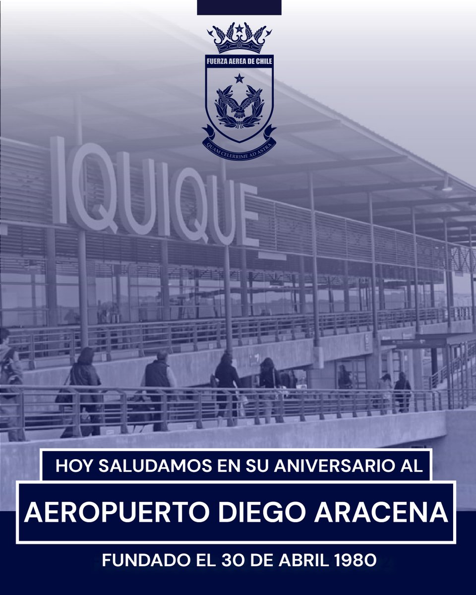 ¡Feliz Aniversario Aeropuerto Diego Aracena #Iquique! 44 años formando parte de la Red Primaria de Aeropuertos del país y siendo uno de los principales terminales aéreos del norte de #Chile.