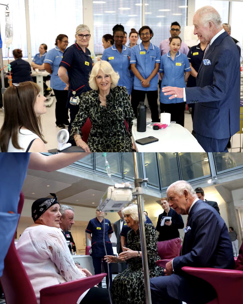 🚨Today #KingCharlesIII returned to public duties for the first time since he was diagnosed with cancer, paying a visit to a treatment centre for the disease in London with his wife #QueenCamilla 

His Majesty has become the new #Patron of the #CancerResearchUK charity
