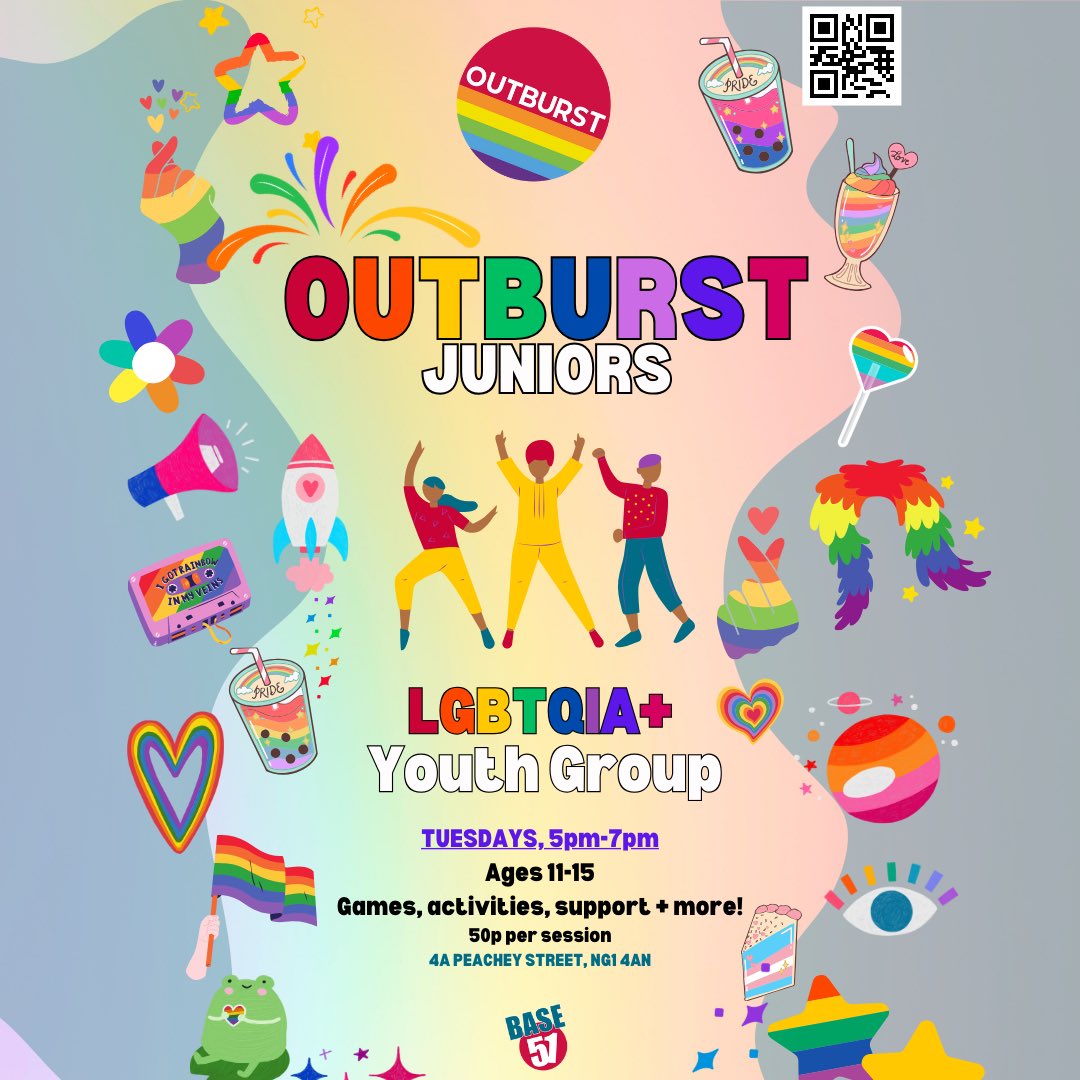 Don’t forget our OutBurst LGBTQIA+ youth club returns tonight with OutBurst Juniors for ages 11-15! Come down to our new site on 4A Peachey Street from 5PM-7PM!