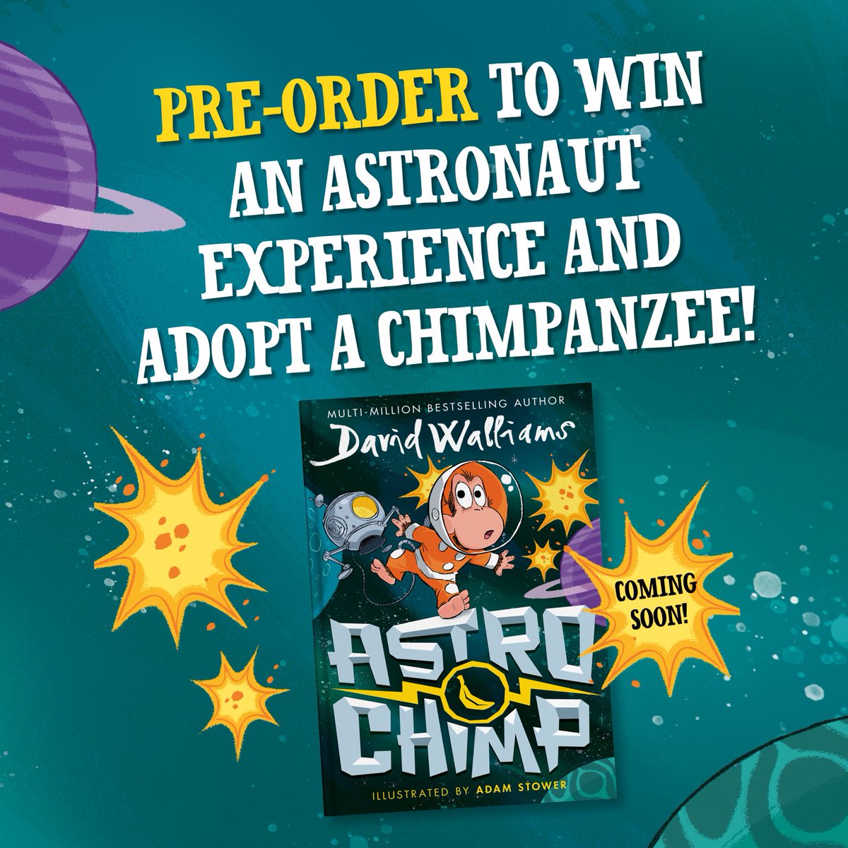 Don’t forget to pre-order #ASTROCHIMP, for your chance of winning an epic astronaut experience & an amazing ‘adopt a chimpanzee’ prize.
Enter before midnight on the 22nd May - bit.ly/AstrochimpPreo…