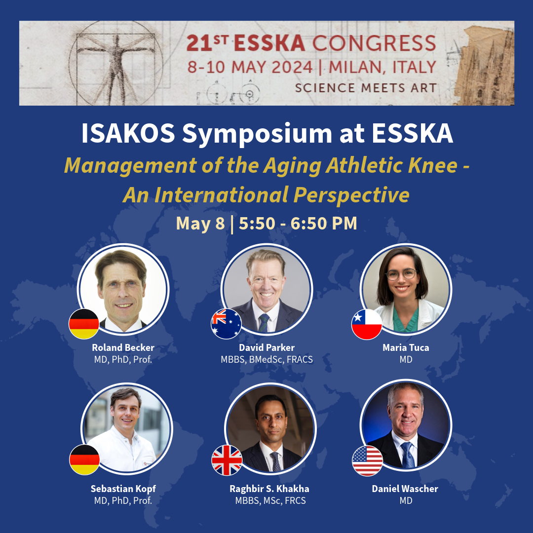 ✨ ISAKOS will be at the 2024 ESSKA Congress next week, May 8-10 in Milan, Italy! Stop by ISAKOS at booth 1-19 to say hello!

📍 ISAKOS Symposium: Management of the Aging Athletic Knee - An International Perspective - Wednesday, May 8 | 5:50 - 6:50 PM | esska2024.abstractserver.com/programme/#/de…