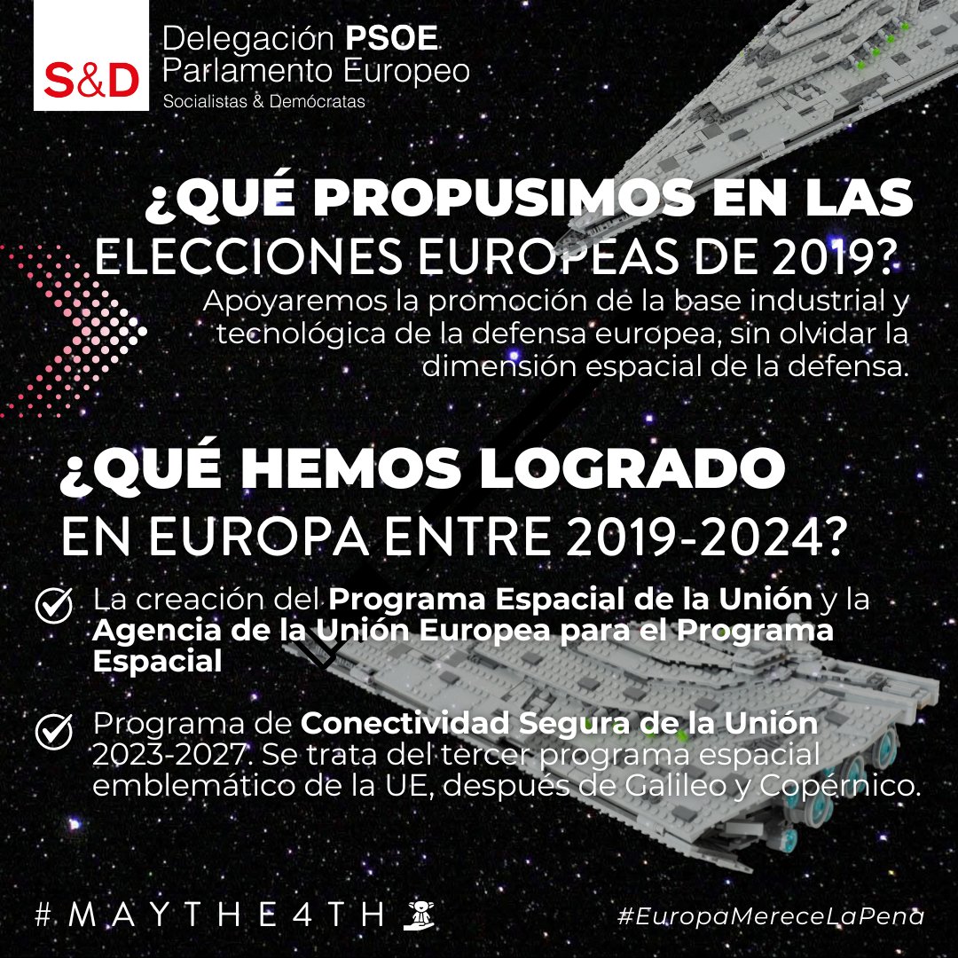 🚀Como diría Yoda, Día Feliz de #StarWars. Y hablando del espacio, ¿sabías que en el Parlamento Europeo hemos trabajado en la creación de un Programa Espacial de la Unión Europea? #MayThe4th #EuropaMereceLaPena