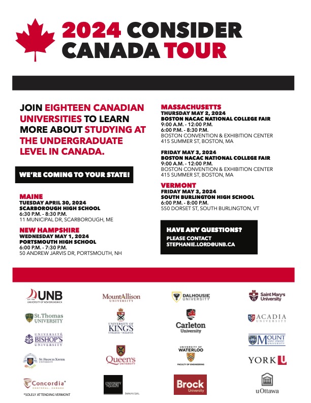 UNB_Stephanie (@unb_stephanie) on Twitter photo The day is here. Today our "Team Canada" of eighteen Canadian institutions kick-off the #2024ConsiderCanadaTour. Learn more about studying in #Canada by attending one of our four stops across #NewEngland. <a href="/CanCGBoston/">Canada in Boston</a> <a href="/CGCanBoston/">Canada à Boston</a> The day is here. Today our "Team Canada" of eighteen Canadian institutions kick-off the #2024ConsiderCanadaTour. Learn more about studying in #Canada by attending one of our four stops across #NewEngland. <a href="/CanCGBoston/">Canada in Boston</a> <a href="/CGCanBoston/">Canada à Boston</a>