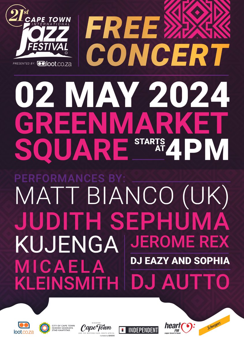 Cape Town, get ready to start your #FirstThursday off with the best live music! Join @capetownjazzfest on 2 May from 4pm to 10pm for the annual #CTJazzFest FREE concert at Greenmarket Square.​ Don't miss this unforgettable evening of music! #CTIJF2024