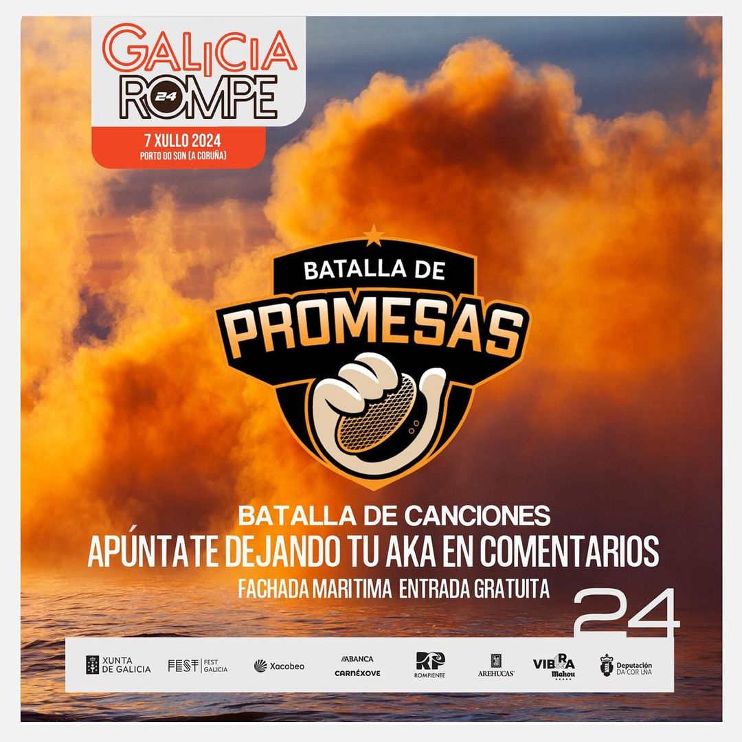 ❤️‍🔥💀 𝗚𝗔𝗟𝗜𝗖𝗜𝗔 𝗥𝗢𝗠𝗣𝗘𝟸𝟺
BATALLA DE CANCIONES 🏆 BATALLA DE
PROMESAS

👉 INSCRICIÓNS en @rompejumpfestival
A persoa gañadora poderá cantar no escenario
principal do 2025❗️

#PortoDoSon 💙 #GaliciaRompe
@festgalicia @xuventude @Depucoruna @VibraMahou