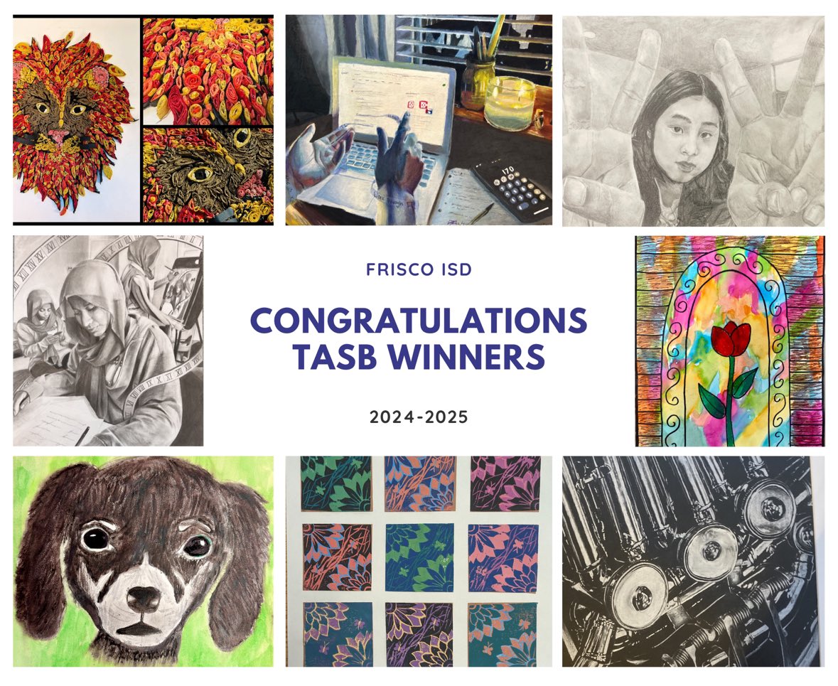 Congratulations to Jacob M. of Frisco HS! His beautiful artwork was selected for the 2024-25 TASB art show. @FHSRaccoons @friscofinearts #art #creativity