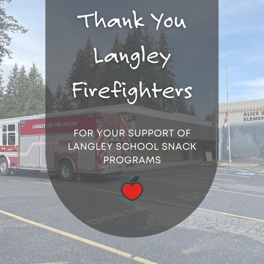 THANKS to our Langley School District Snack Program partners, Township of Langley Firefighters' Charitable Society and Langley City Fire Rescue! Their dedication ensures program success, delivering snacks to schools with a fire truck—bringing joy to @langleyschools students! 🚒🏫