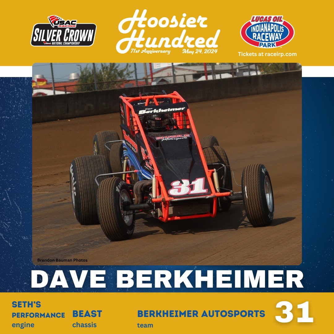 Adding another seasoned USAC Silver Crown racer to the Hoosier Hundred lineup! 🔥⁠ Excited to welcome Dave Berkheimer to the 71st anniversary Hoosier Hundred on Friday, May 24th!⁠ Secure your TICKETS 🎫 bit.ly/2024_CarbNight…