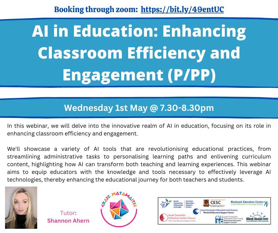 AI in Education: Enhancing Classroom Efficiency and Engagement. Places available for this evening here: cesc.ie/cpd-courses/ge…