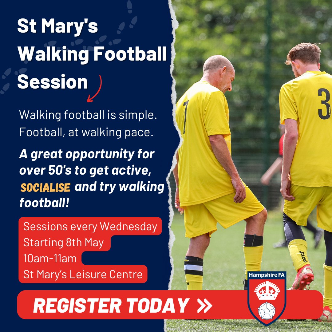 Are you looking to play football but at a walking pace? If you just answered yes, sign up today!⚽ Join us for our weekly walking football sessions starting 8th May, only £5 per session!⏱ Guarantee your spot today👇 bit.ly/4aaESik