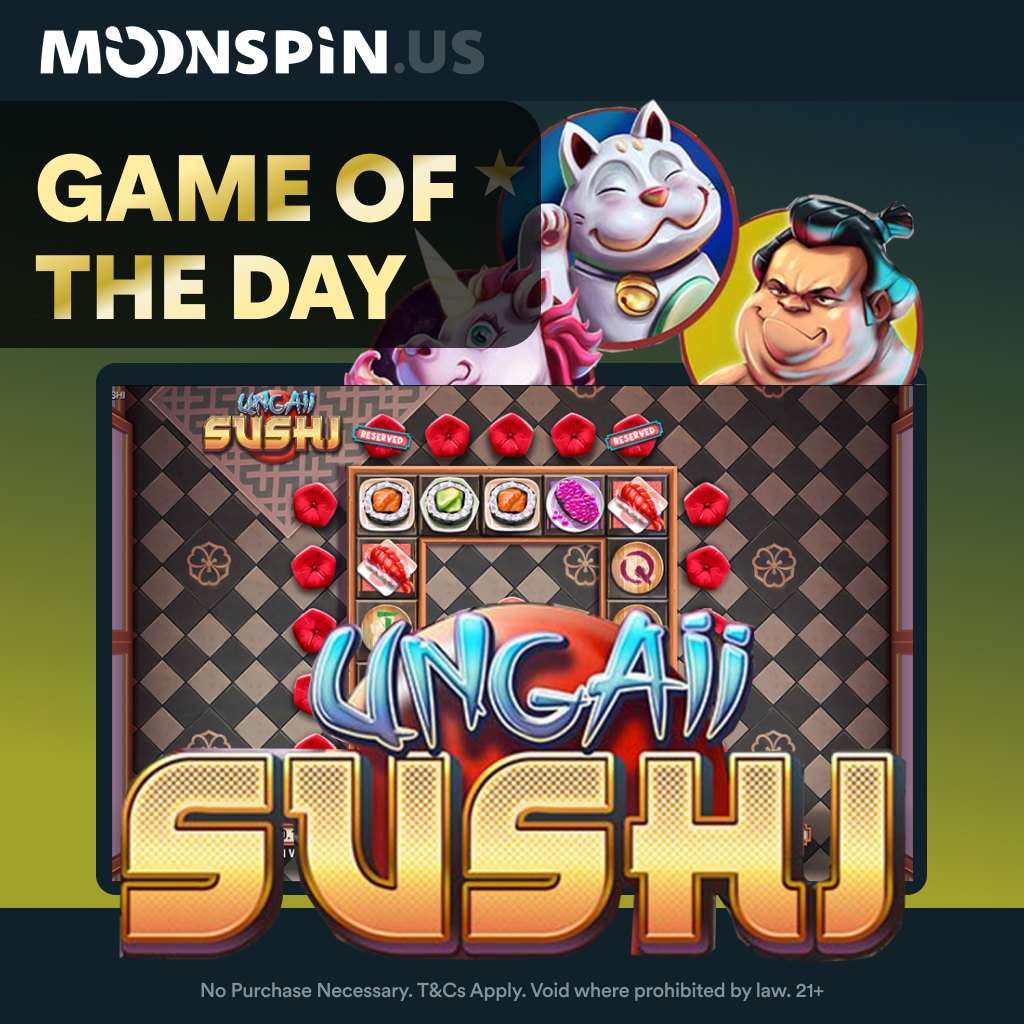 Dive into a world of flavor with Ungaii Sushi 🍣

🍱 Special Symbols
🍱 Respins feature

🍽️ Play the delicious game Ungaii Sushi now: rb.gy/eovpof

#Moonspin #BetAndWin #SlotGames #SweepstakeCasino #SocialCasino #FreeToPlay #Slot #PlayOnline #UngaiiSushi #PlayAndWin