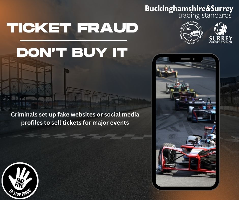 Trading Standards are taking action to protect residents against ticket fraud. Top tips for safe ticket purchases 🎟️ 👉 orlo.uk/r3FKf Sign up to the @Bucks_SurreyTS newsletter for updated information on frauds and scams: orlo.uk/AE094