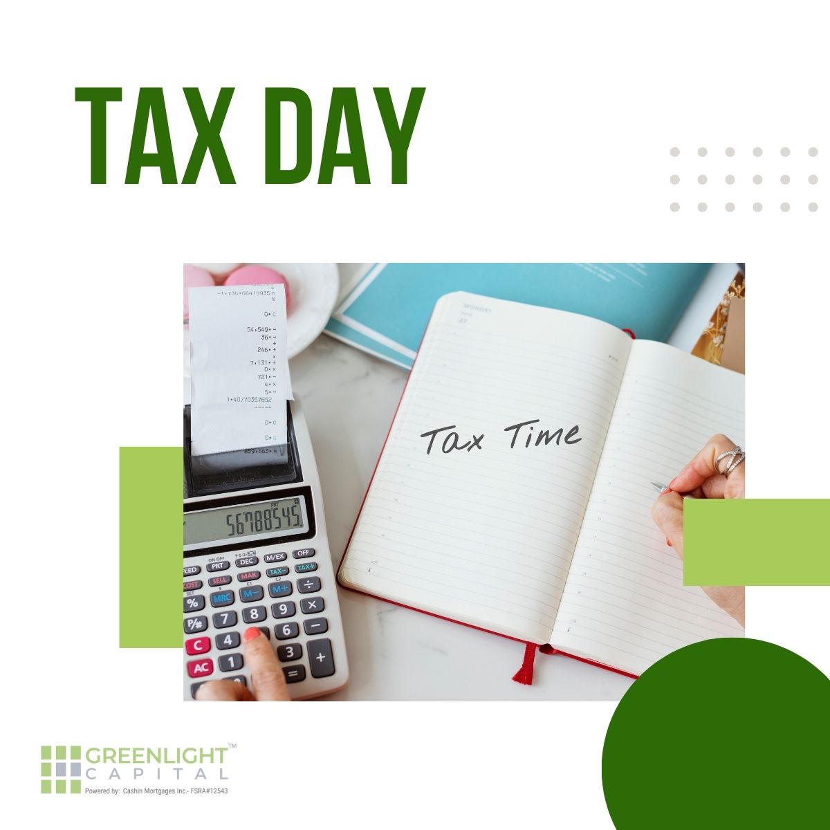 Happy Tax Day!💼Whether you're filing independently or with a professional, remember to stay organized and on top of your finances. Looking for quick funding options? We're here to help. Reach out today to explore our lending solutions.
 
#TaxDay #Privatelender #Greenlightcapital