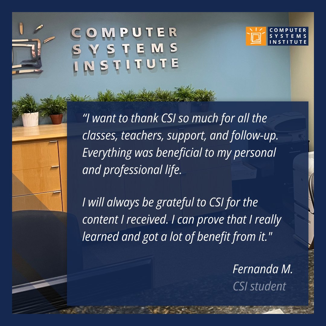 We love hearing from our students about the benefits received from attending CSI.  As always, your success is our success!  #CSINow