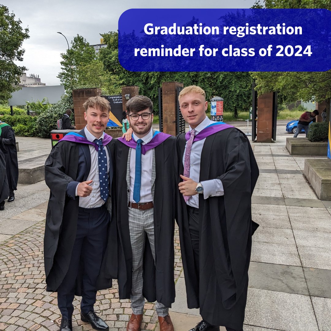 Graduation registration is now open for all final year students graduating this year. All final year students expecting to graduate at our summer ceremonies on 2/3/4 July 2024 and our winter ceremonies on 26/27 November 2024 must complete the registration process via the student…
