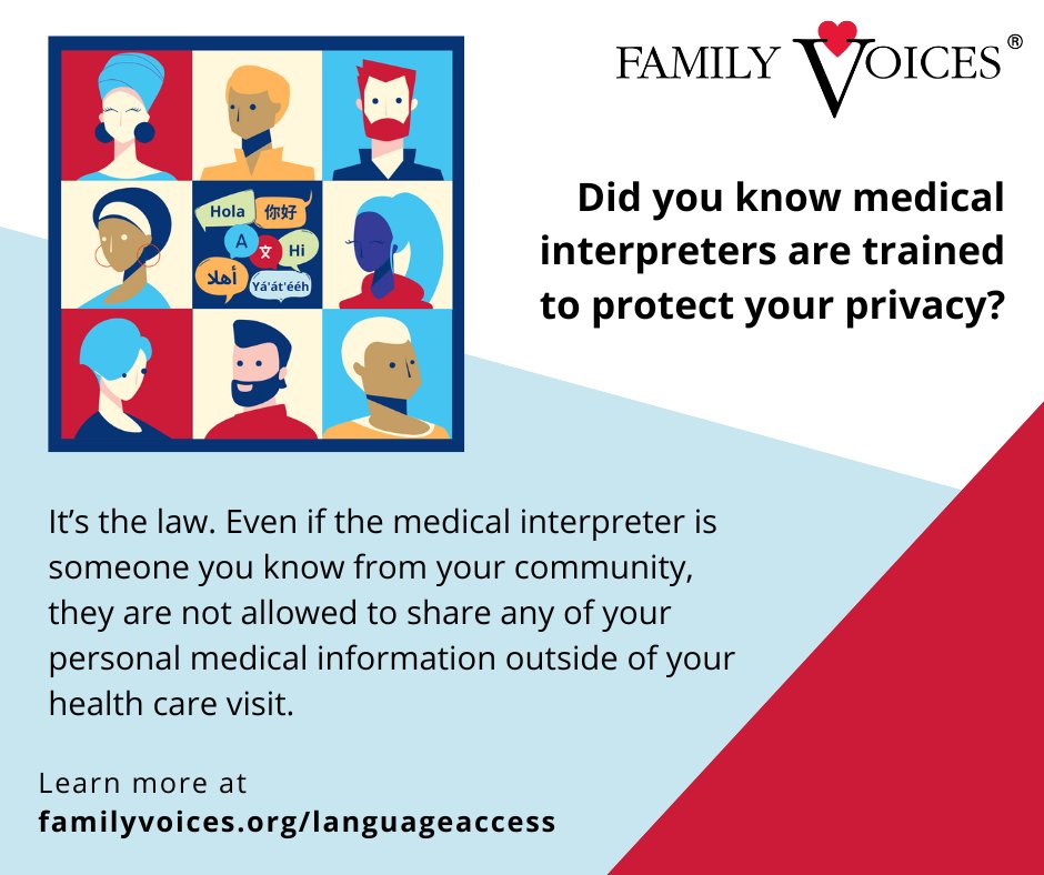 Did you know medical interpreters are trained to protect your privacy? It’s the law. They are not allowed to share any of your personal medical information outside of your health care visit. Learn more at cdc.gov/phlp/publicati… #LanguageAccess #ChildrensHealth @AmerAcadPeds