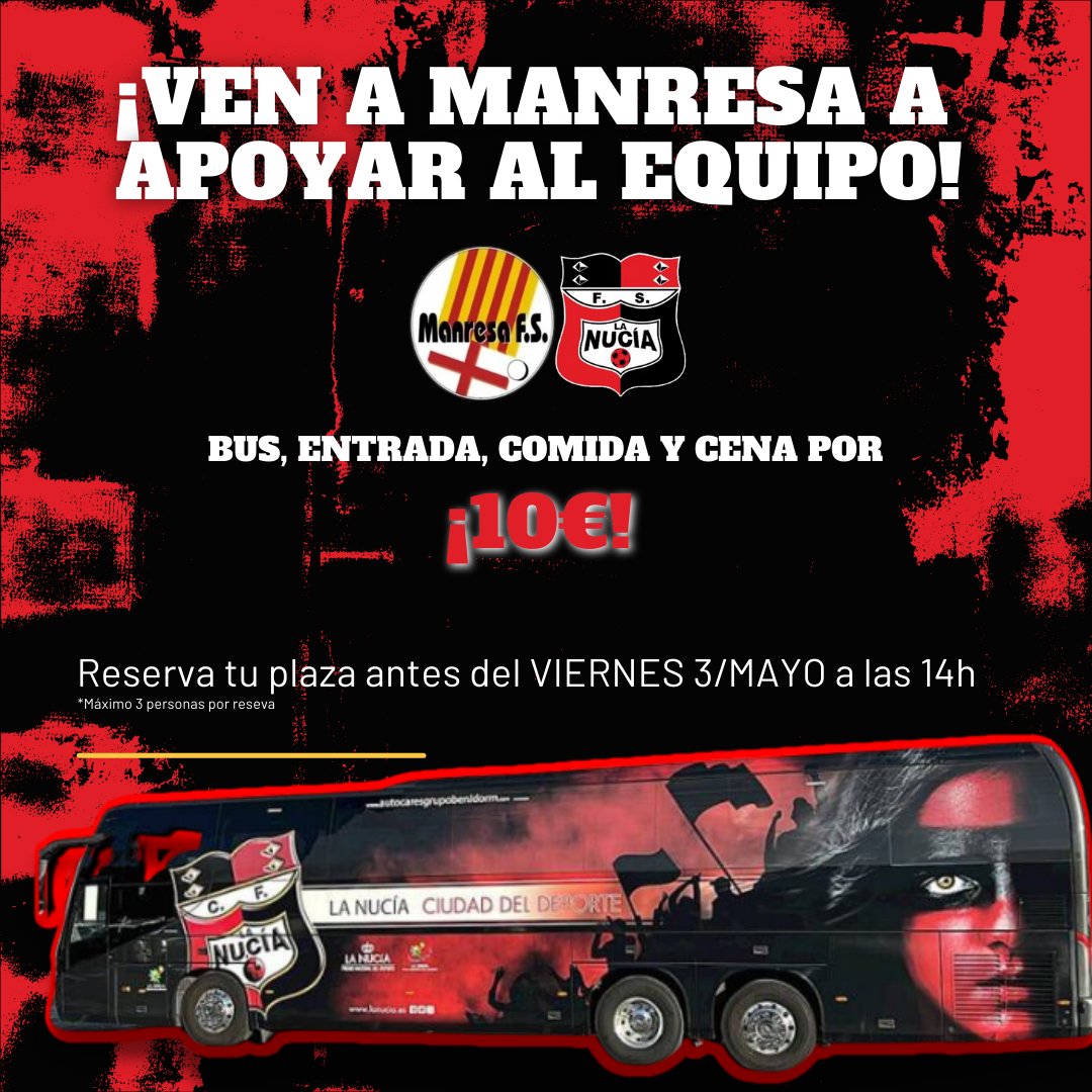 ⚔️Este sábado tenemos un partido importantísimo y tú eres nuestro sexto jugador 🚌¡Ven a Manresa a apoyar al equipo en la pelea por el liderato! 🔗Reserva tu plaza en: forms.gle/5k1VPY32nK12NT… 🫵¡Te necesitamos más que nunca! #vamosnucia❤️🖤