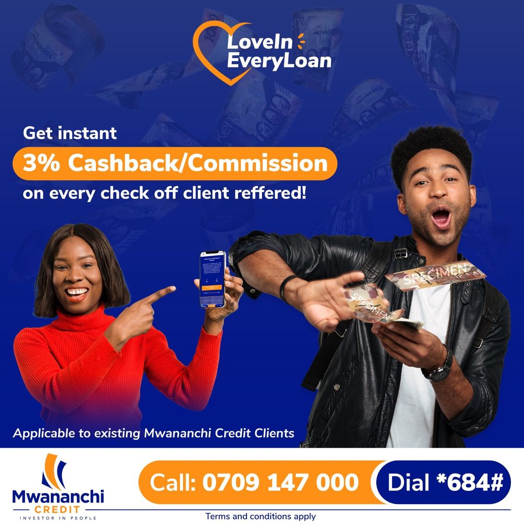Want to make easy money? Join Mwananchi Credit's referral program!
Earn a solid 3% commission straight to your MPESA for every referral. Click bit.ly/3Ureufg or dial 0700491491 to start referring now and watch your earnings soar! 💸 
 #EarnWithUs #ReferralProgram