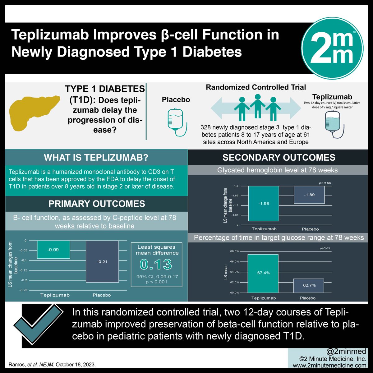 #VisualAbstract: Teplizumab Improves β-cell Function in Newly Diagnosed Type 1 Diabetes dlvr.it/T6D6S6 #StudyGraphics #betacell