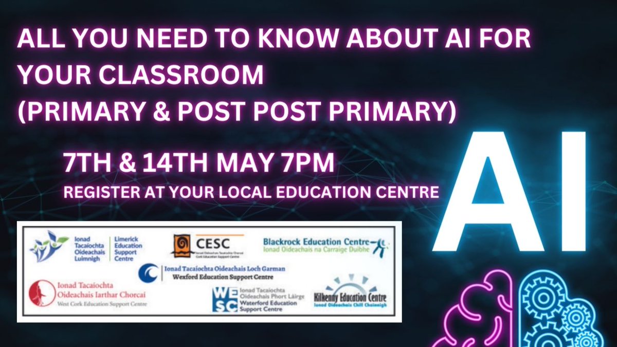 AI for Teachers - All You Need to Know. (Part 1 of 2) May 7th at 7pm. Join Shannon Ahern as we embark on a comprehensive journey to understand AI and its impact on education. More details here: cesc.ie/cpd-courses/ge…