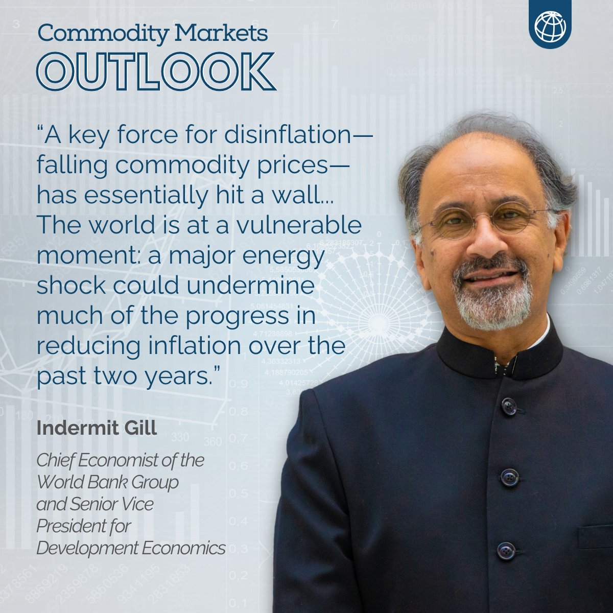 'A key force for disinflation—falling commodity prices—has essentially hit a wall. That means interest rates could remain higher than currently expected this year and next.' — @IndermitGill Read the latest Commodity Markets Outlook ➡️wrld.bg/iFeA50Ro3sM #CMO2024