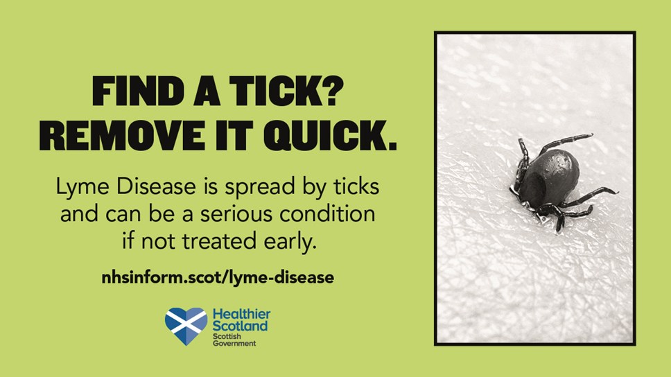 We will be supporting Lyme Disease awareness during the month of May. When spending time outdoors, be tick aware. Take measures to prevent getting bitten, and if you do get bitten, remove the tick as soon as possible. More information - nhsinform.scot/lyme-disease #TickAware