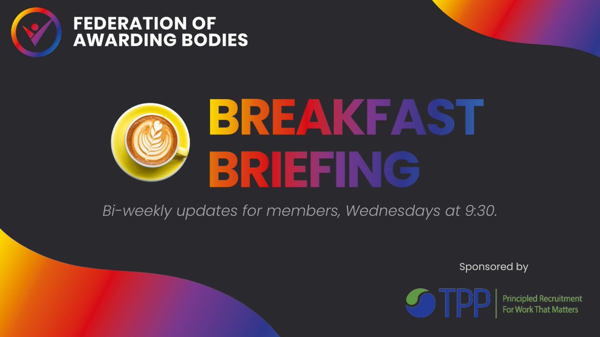 ☕ Breakfast Briefing | 8 May 2024 Interim CEO, John McNamara, will be joined by Holly Papworth, Head of Policy at @ukEdge, to discuss their new report on the Advanced British Standard. To read the report and register your place visit: awarding.org.uk/event/breakfas…
