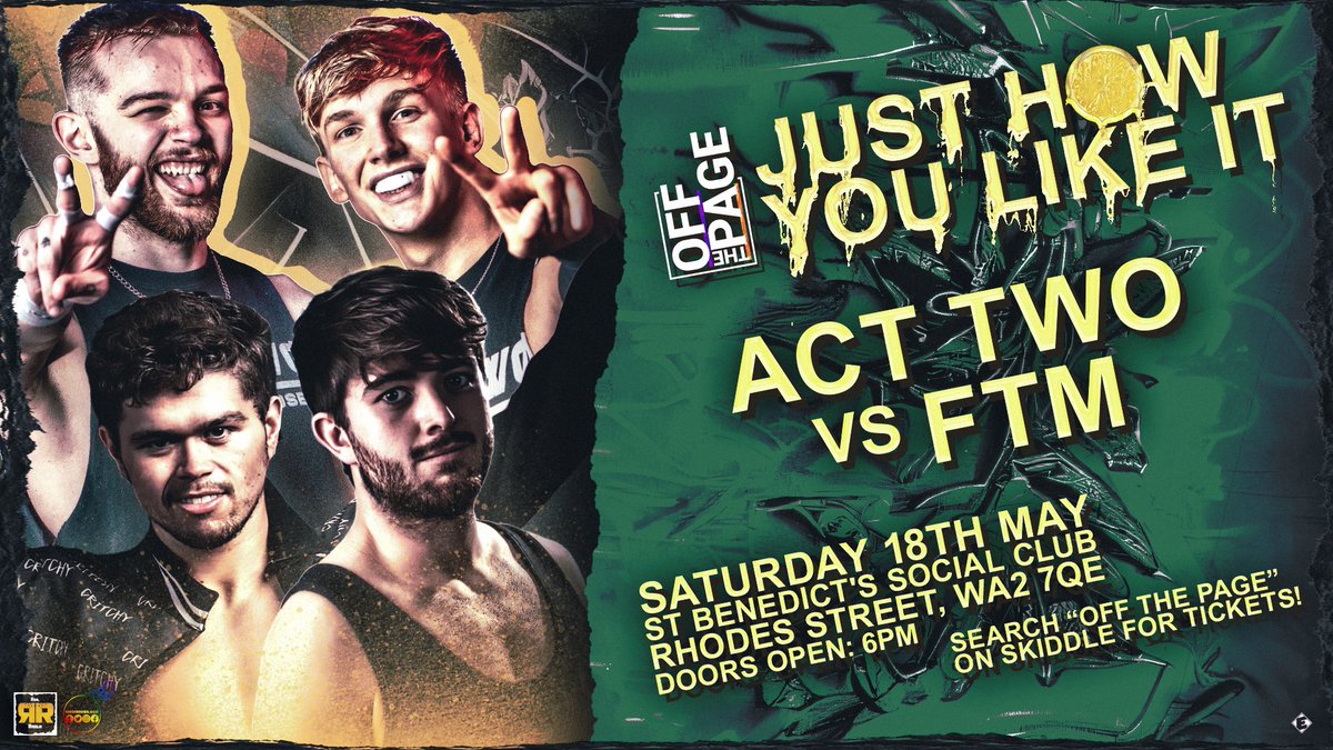🚨 MATCH ANNOUNCEMENT 🚨 In a first time ever bout between two of the country's hottest tag teams, @Act_Two_ meet the combined forces of @Critchy01 and @TomMcColl01 in FTM on May 18th!!! TICKETS: skiddle.com/whats-on/Warri…