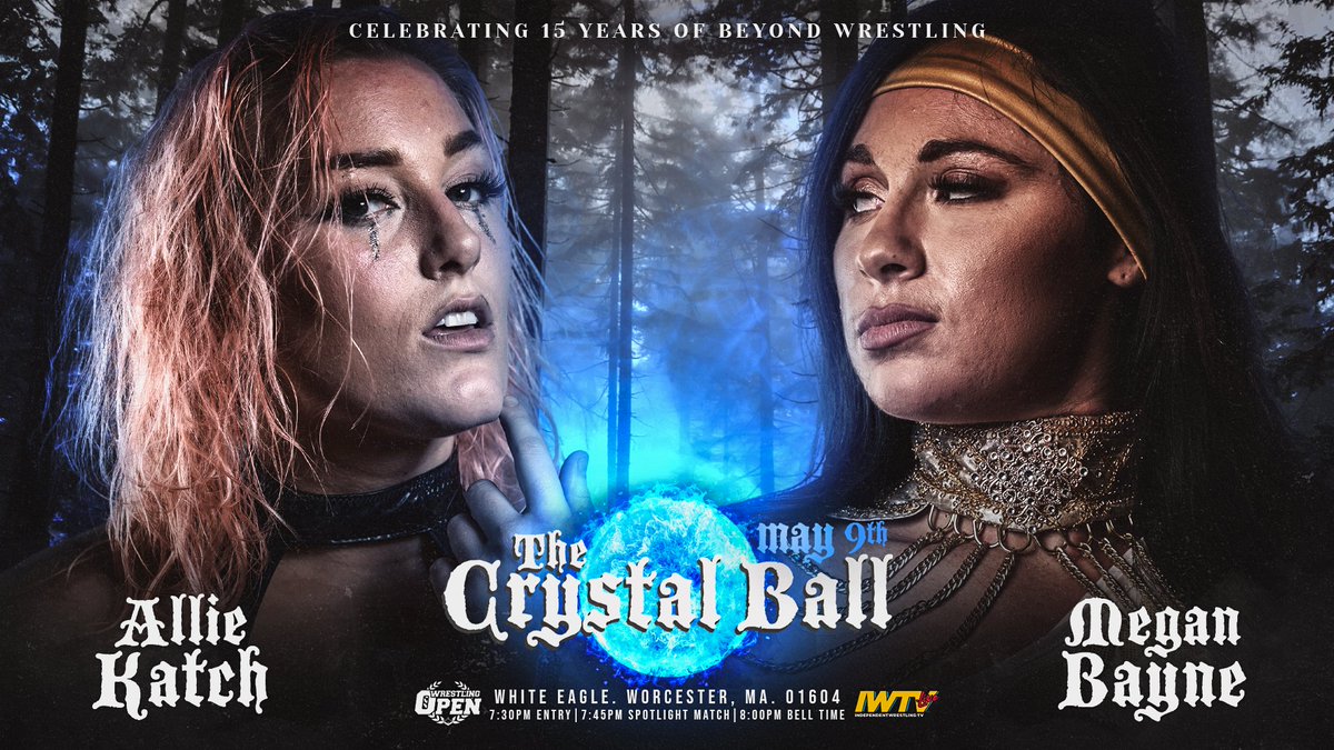 FIRST TIME EVER: @AllieKATCH goes against the undefeated #Megasus @meganbayne at @WrestlingOpen 'The Crystal Ball' on Thursday, 5/9/24 at White Eagle in Worcester!

Don't risk getting turned away at the door - get your tickets today: beyondwrestlingonline.com/crystalball

📺 @indiewrestling 📺