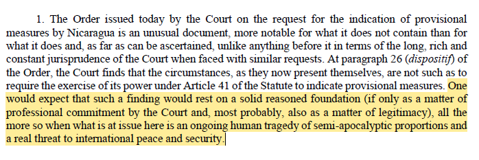 Judge Al-Khasawneh in dissent also unhappy with the lack of reasoning in the Order THANK YOU SIR