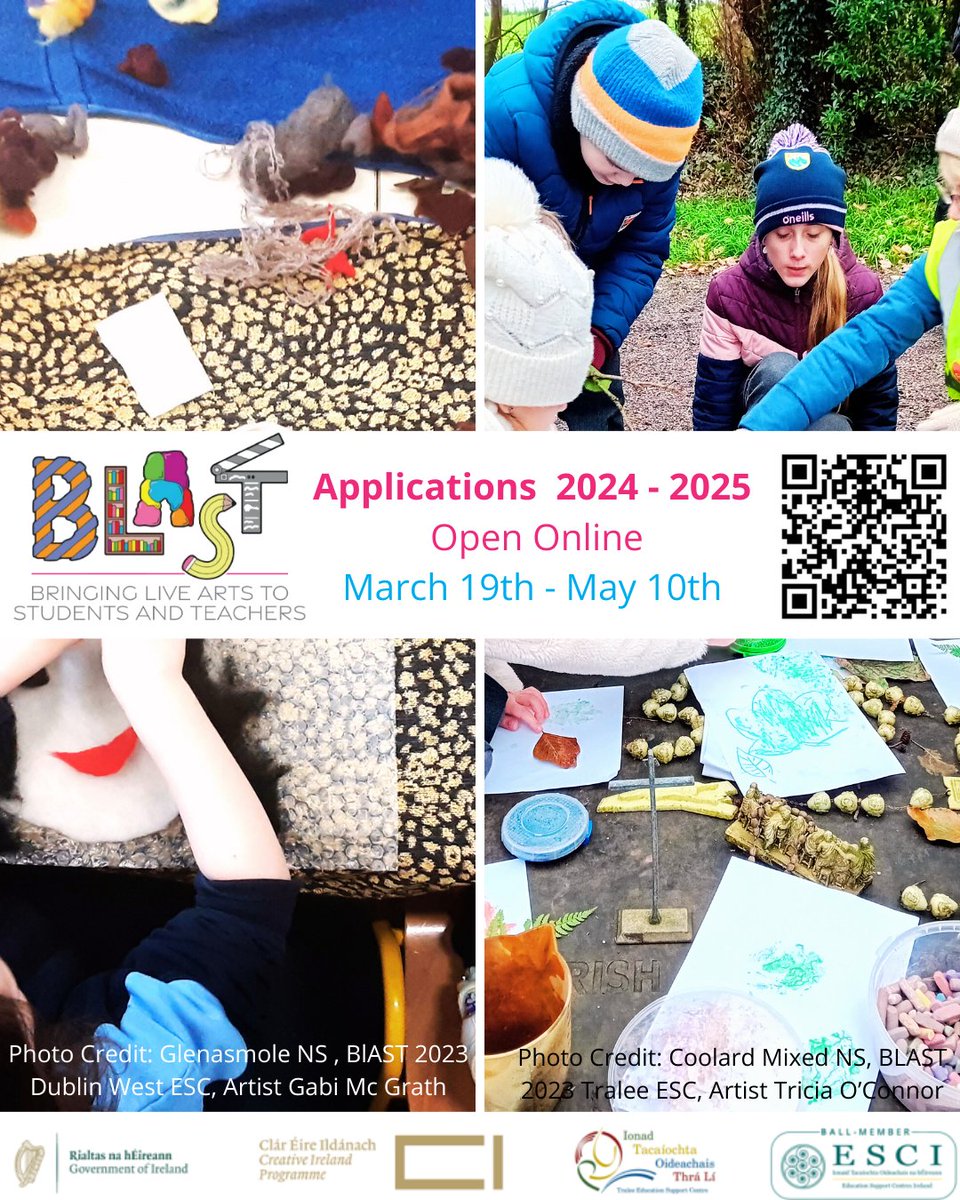 BLAST Arts & Creativity in Education Residency 2024/2025 applications are now open. Apply online here:  forms.gle/rHfJV7Rb3QeiJh… The closing date for receipt of applications is 10th May 2024. More details here: cesc.ie/projects-cesc/…